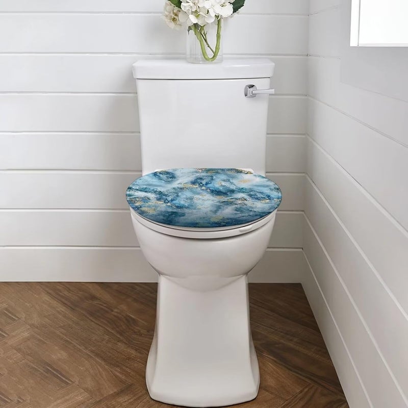 Flashideas Blue Marble Print Toilet Seat Covers for Bathroom Easy to Clean Soft Plush Seat Fits Most Toilet Lids Super Soft Toilet Tank Cover Seat Covers - Image 2